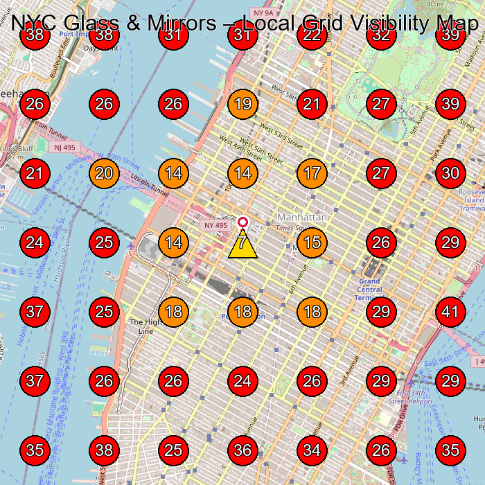 NYC Glass & Mirrors GeoGrid visibility map for Glass Cutting Service in Brooklyn
